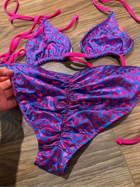 Dollhouse Blue and Pink Leopard Print String Bikini